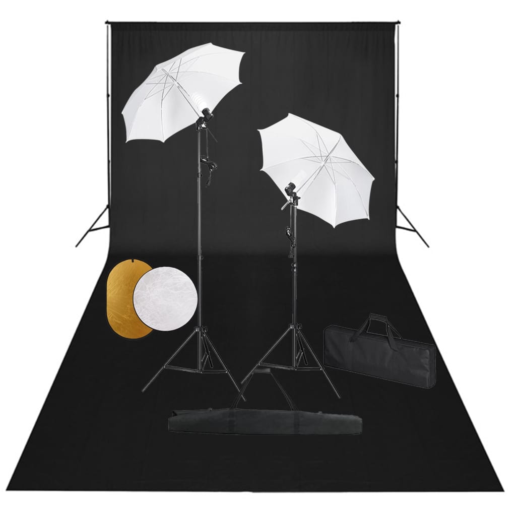 Vidaxl Photo Studio Set con lampade, ombrelli, sfondo e riflettore
