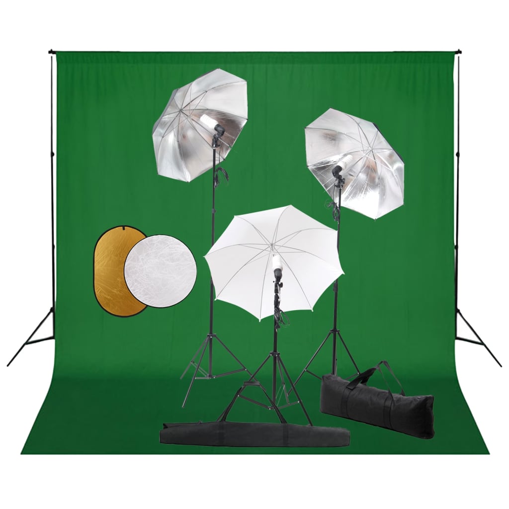 Vidaxl Photo Studio Set con lampade, ombrelli, sfondo e riflettore