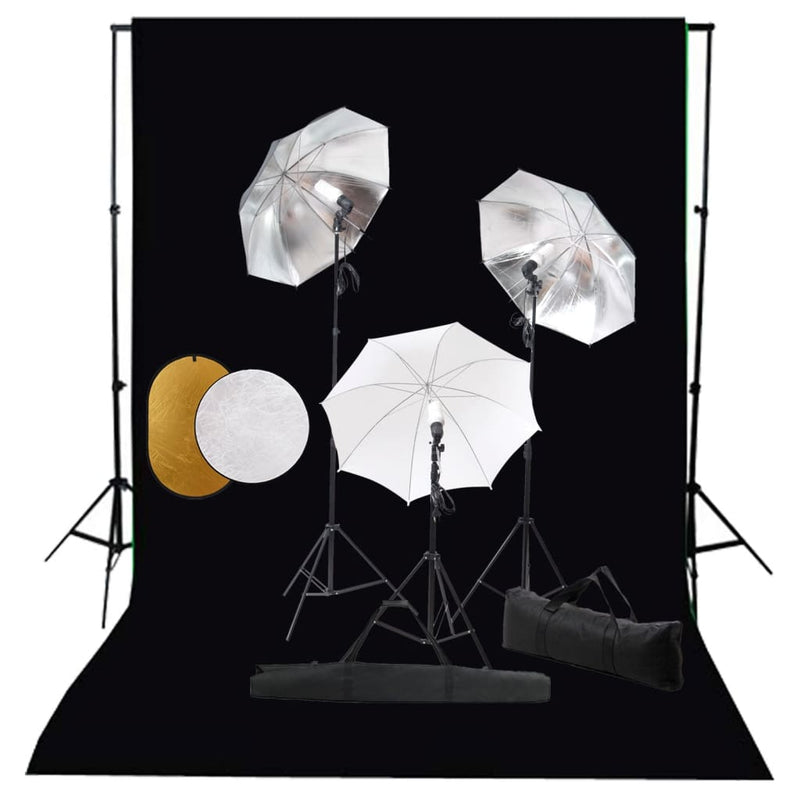 Vidaxl Photo Studio Set con lampade, ombrelli, sfondo e riflettore
