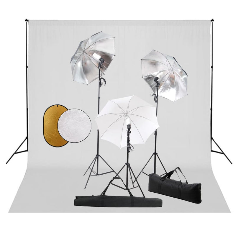 Vidaxl Photo Studio Set con lampade, ombrelli, sfondo e riflettore