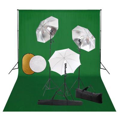 Vidaxl Photo Studio Set con lampade, ombrelli, sfondo e riflettore