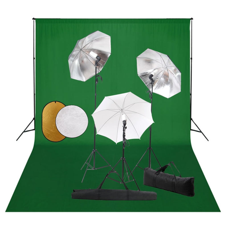 Vidaxl Photo Studio Set con lampade, ombrelli, sfondo e riflettore