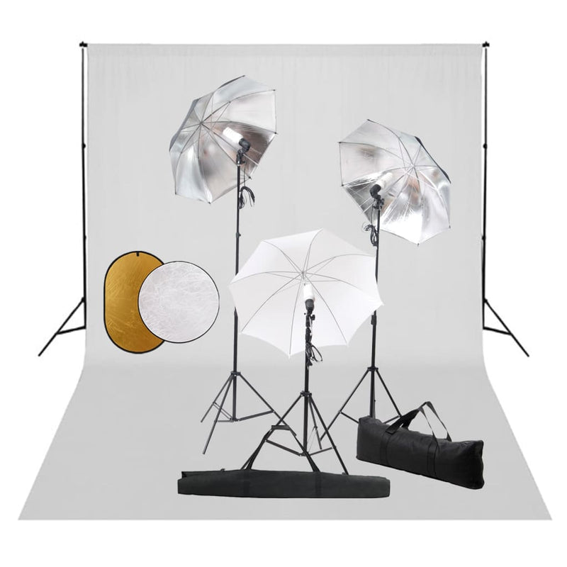 Vidaxl Photo Studio Set con lampade, ombrelli, sfondo e riflettore