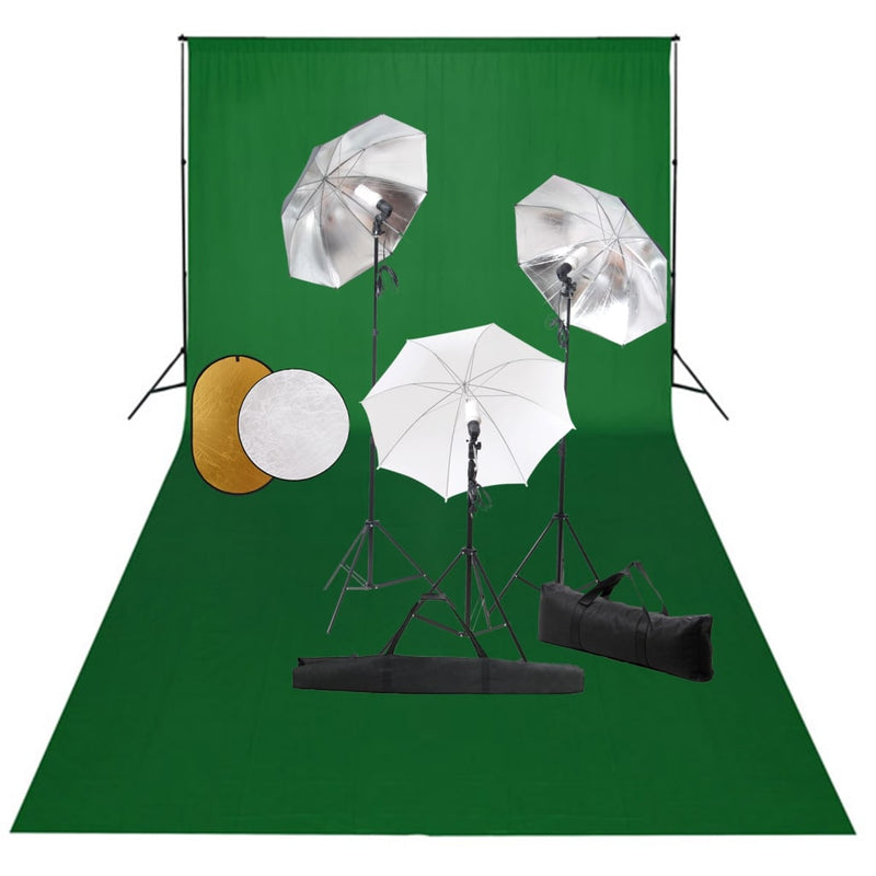 Vidaxl Photo Studio Set con lampade, ombrelli, sfondo e riflettore