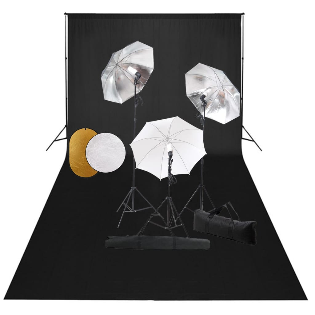 Vidaxl Photo Studio Set con lampade, ombrelli, sfondo e riflettore