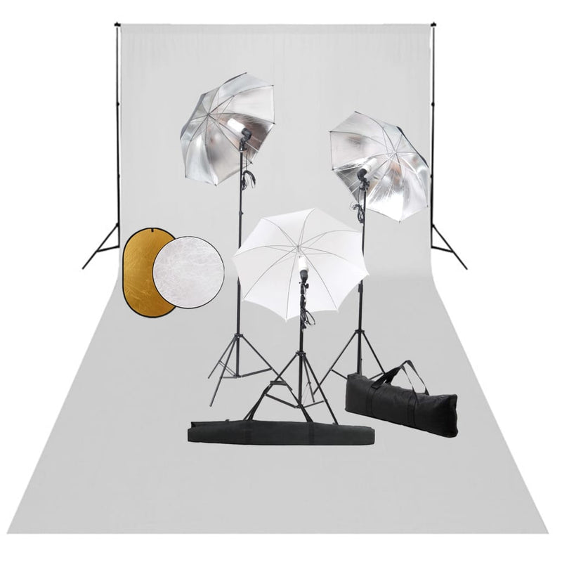 Vidaxl Photo Studio Set con lampade, ombrelli, sfondo e riflettore