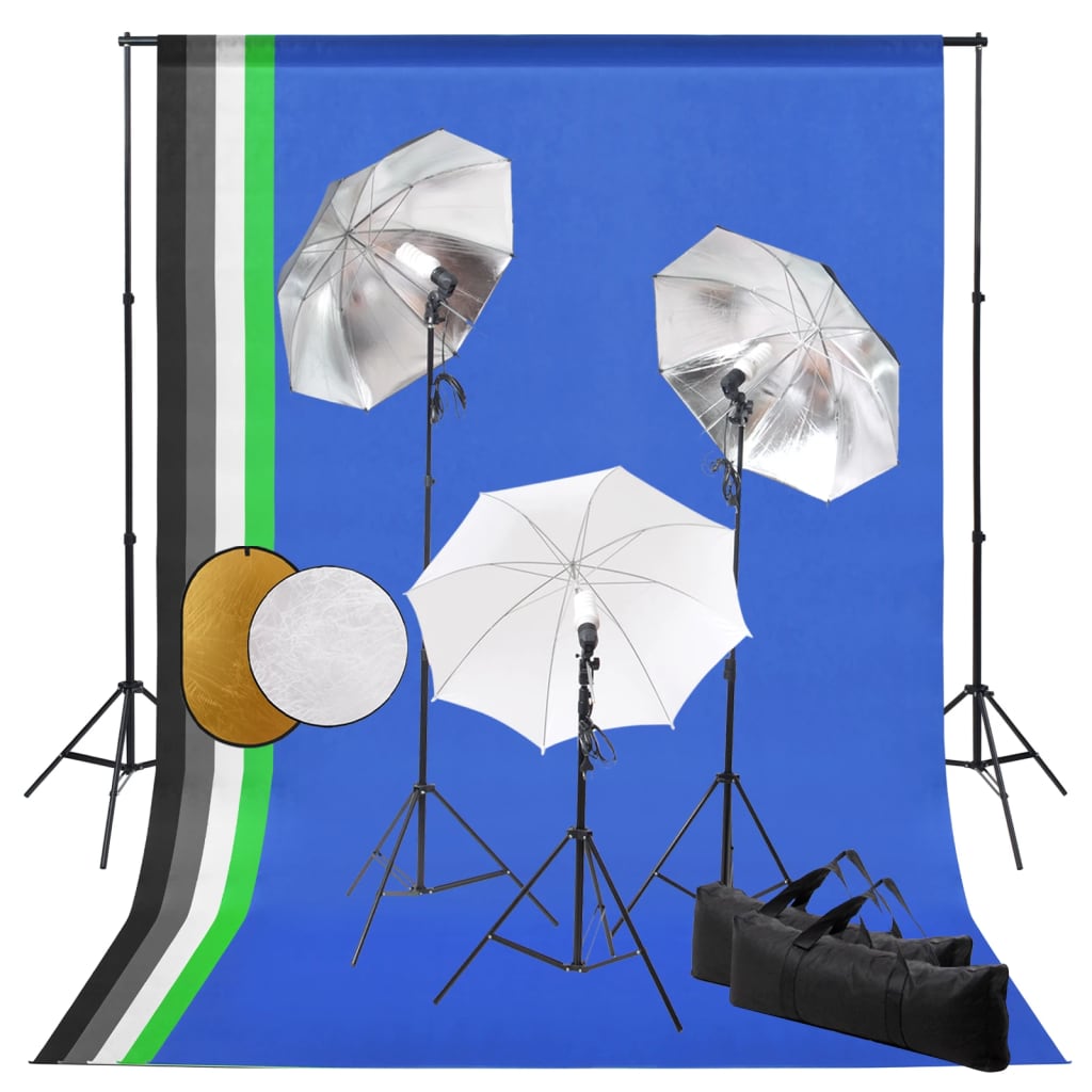 Vidaxl Photo Studio Set con lampade, ombrelli, sfondo e riflettore