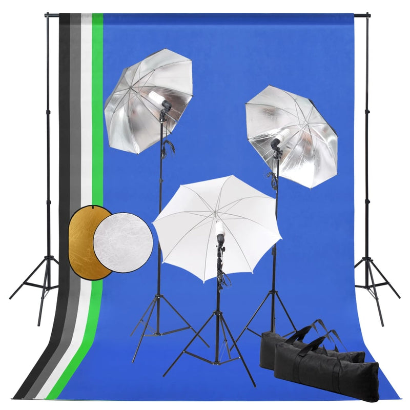 Vidaxl Photo Studio Set con lampade, ombrelli, sfondo e riflettore