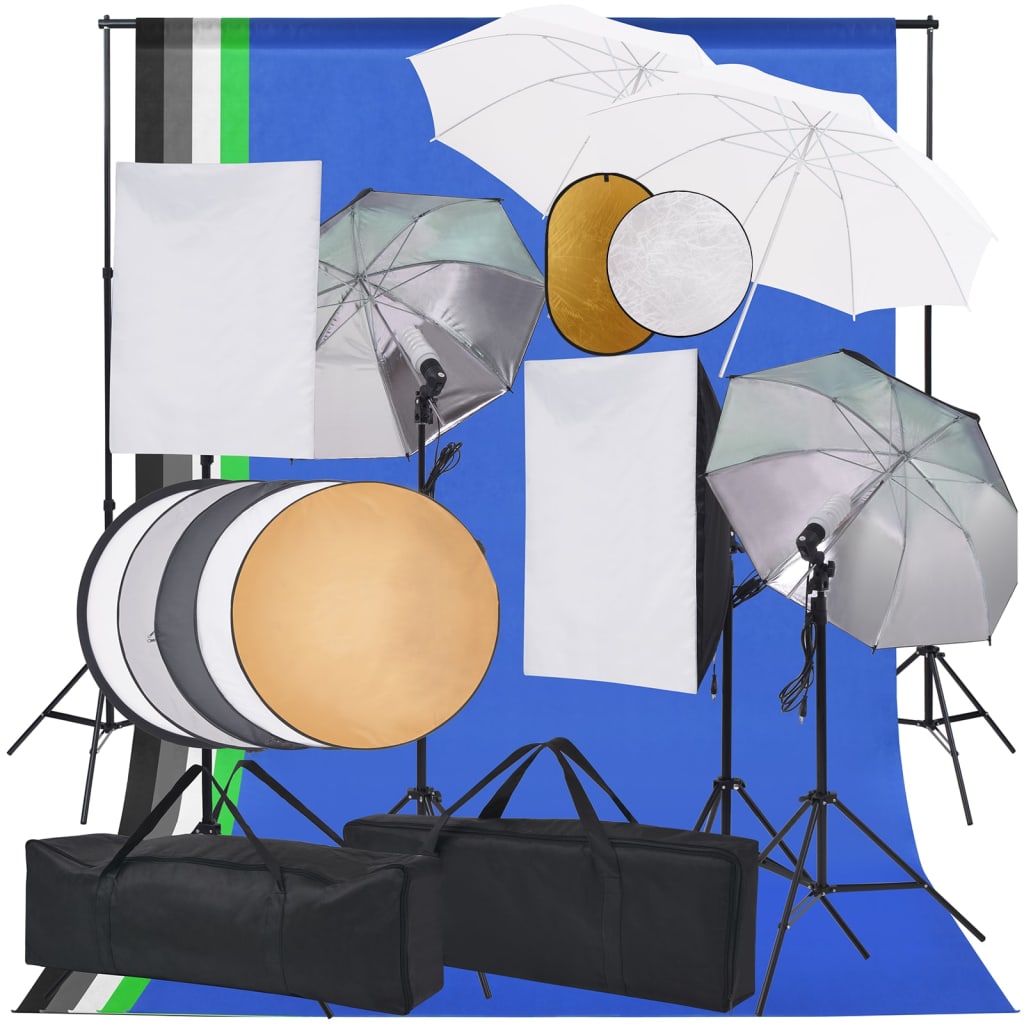 Vidaxl Photo Studio Set con il riflettore di sfondo dell'ombrello di lampade softbox
