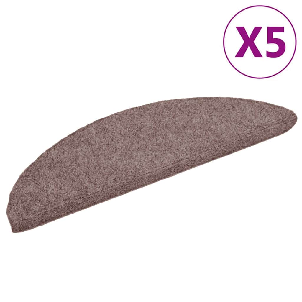 VidaXL alfombrillas para escaleras autoadhesivas 5 piezas 56x17x3 cm marrón claro semicircular