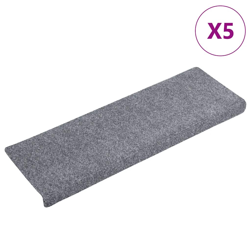 Esteras de escalera de Vidaxl 5 ST 65x21x4 CM Aguja de color gris claro