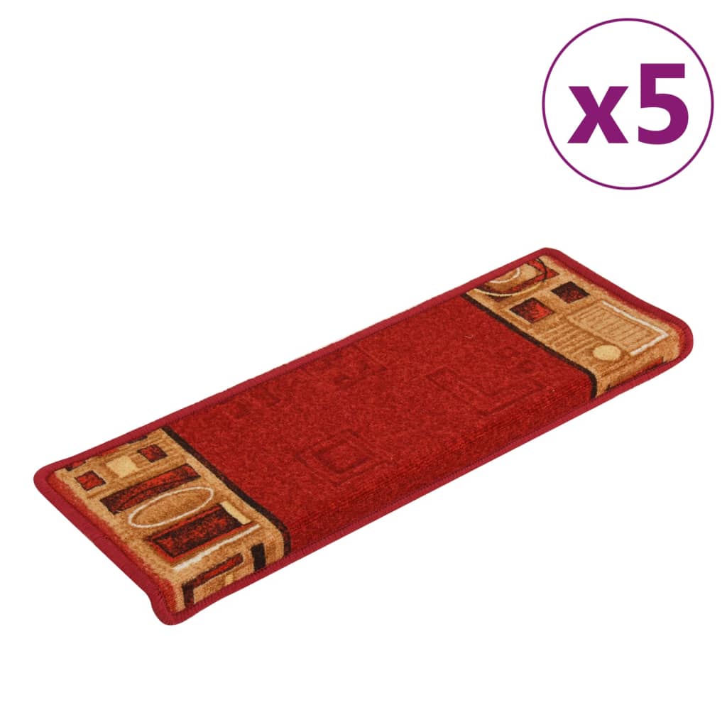 Esteras de escalera de Vidaxl autoadhesivo 5 st 65x21x4 cm rojo