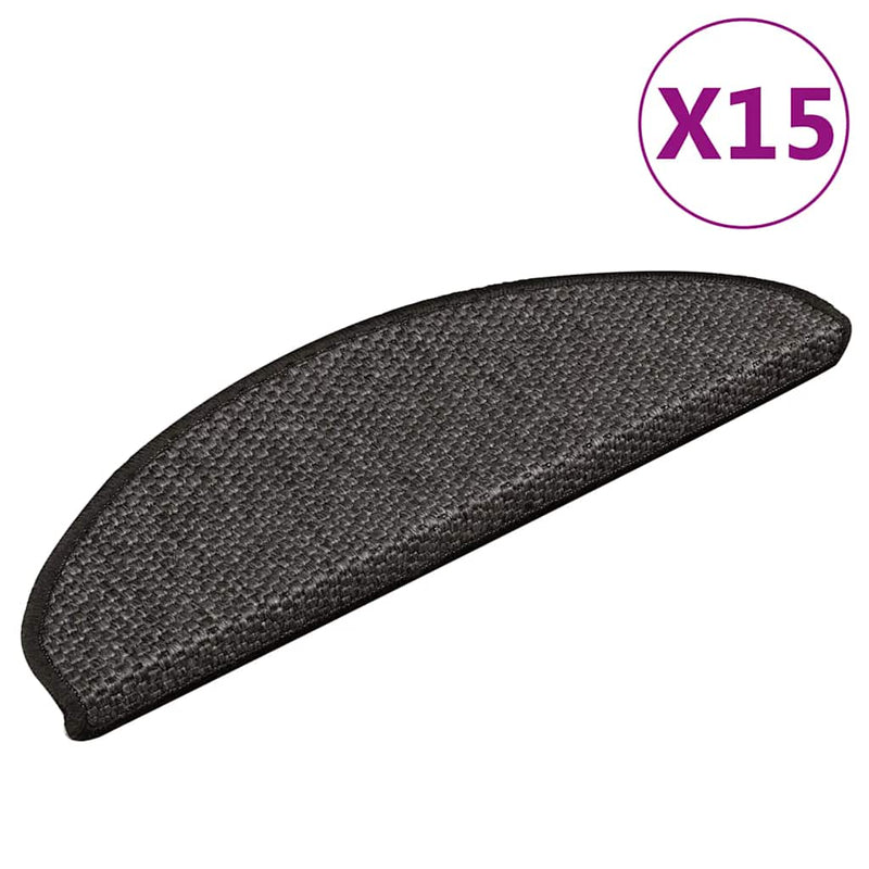 VidaXL Tappetini per scale autoadesivi 15 pezzi aspetto sisal 65x21x4cm colore antracite