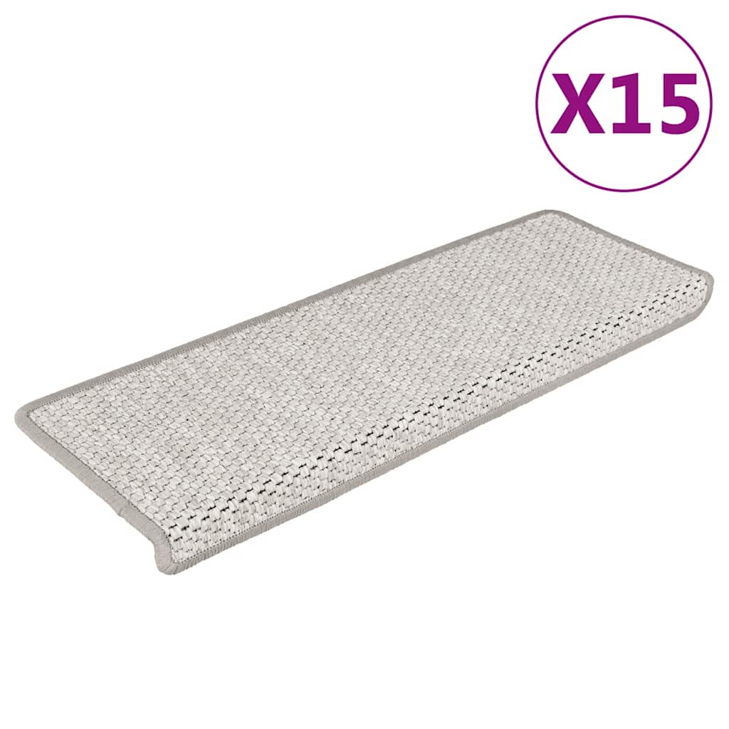 VidaXL tapetes para escaleras autoadhesivos 15 piezas aspecto sisal 65x21x4 cm color platino