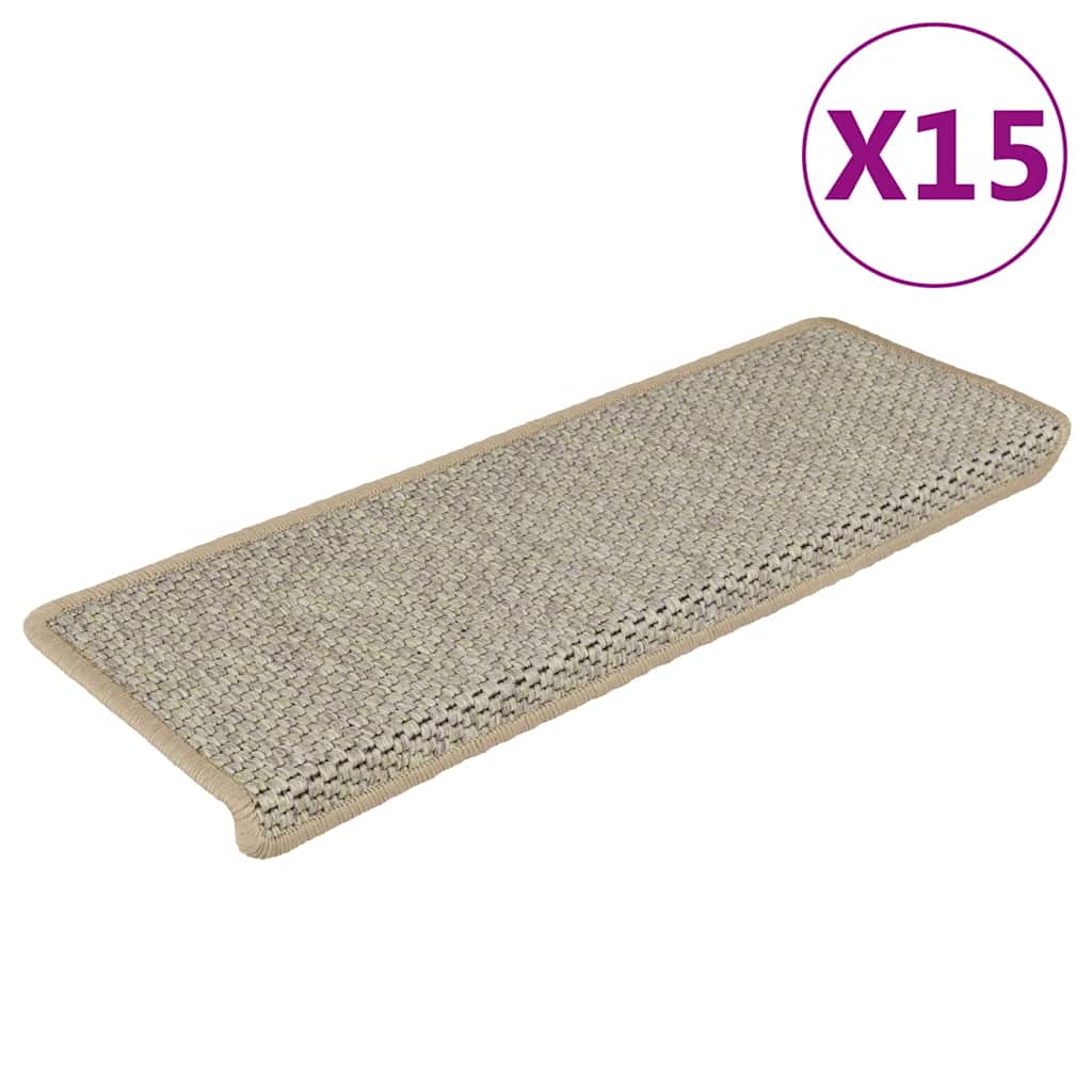 VidaXL Tappetini per scale autoadesivi 15 pezzi aspetto sisal 65x21x4 cm verde