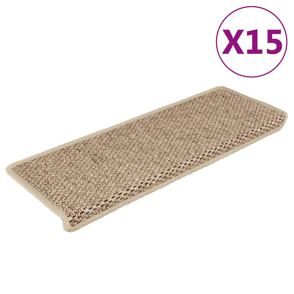 VidaXL Tappetini per scale autoadesivi 15 pz aspetto sisal 65x21x4 cm color sabbia
