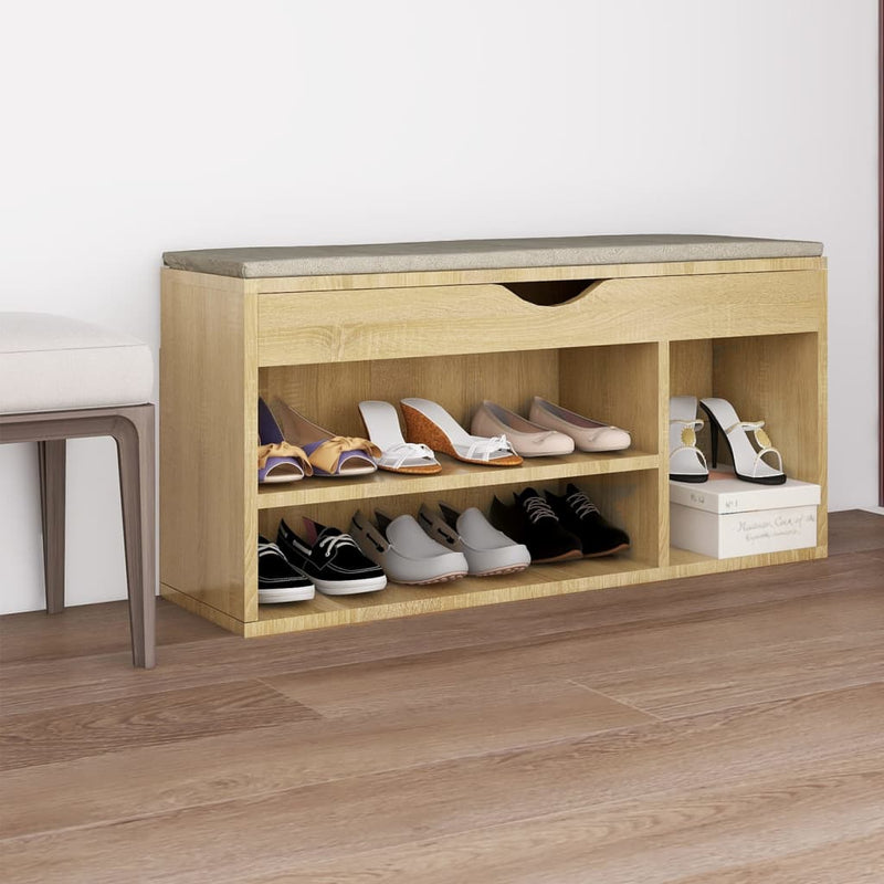 Vidaxl schoenenbank met kussen 104x30x49 cm bewerkt hout sonoma eiken