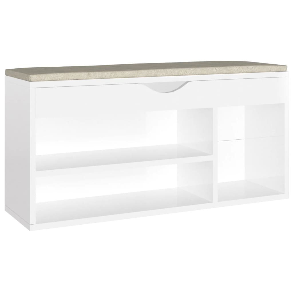 Panca per scarpe Vidaxl con cuscino 104x30x49 cm in legno trasformato bianco lucido