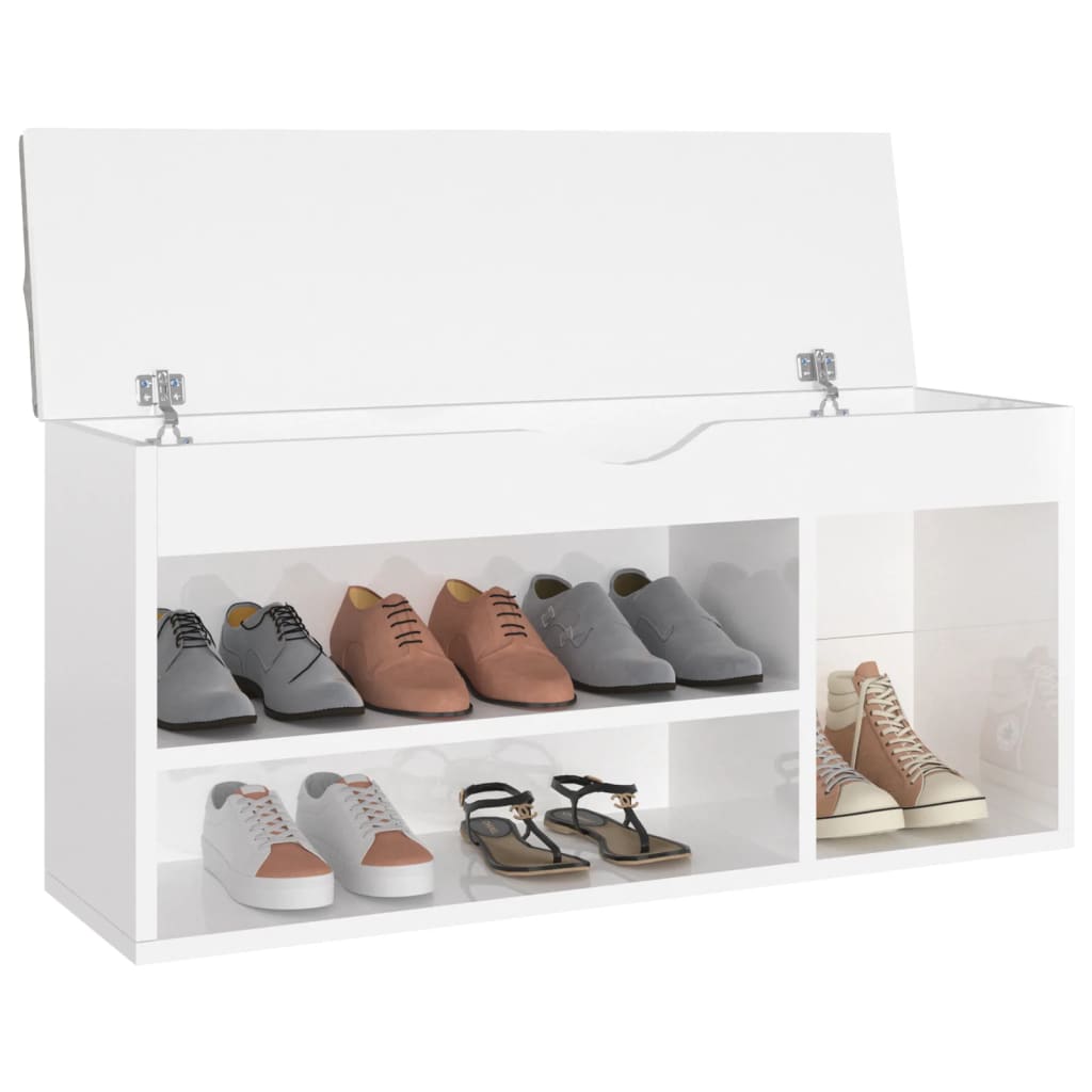 Panca per scarpe Vidaxl con cuscino 104x30x49 cm in legno trasformato bianco lucido
