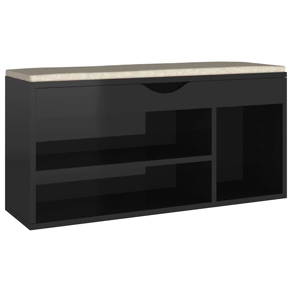 Banco de zapatos Vidaxl con cojín 104x30x49 cm de madera de alto brillo negro