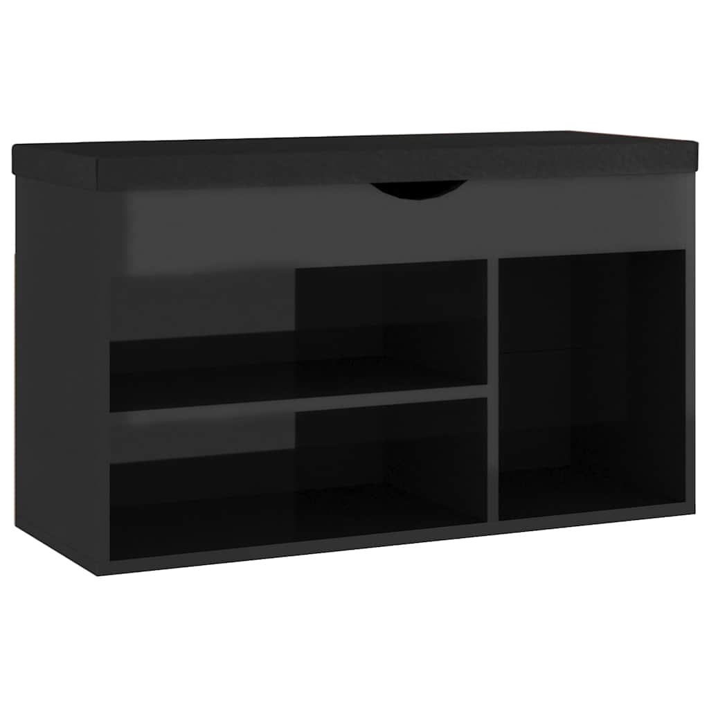 Banco de zapatos Vidaxl con cojín 80x30x47 cm de madera de alto brillo negro