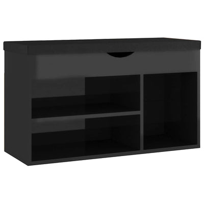Banco de zapatos Vidaxl con cojín 80x30x47 cm de madera de alto brillo negro