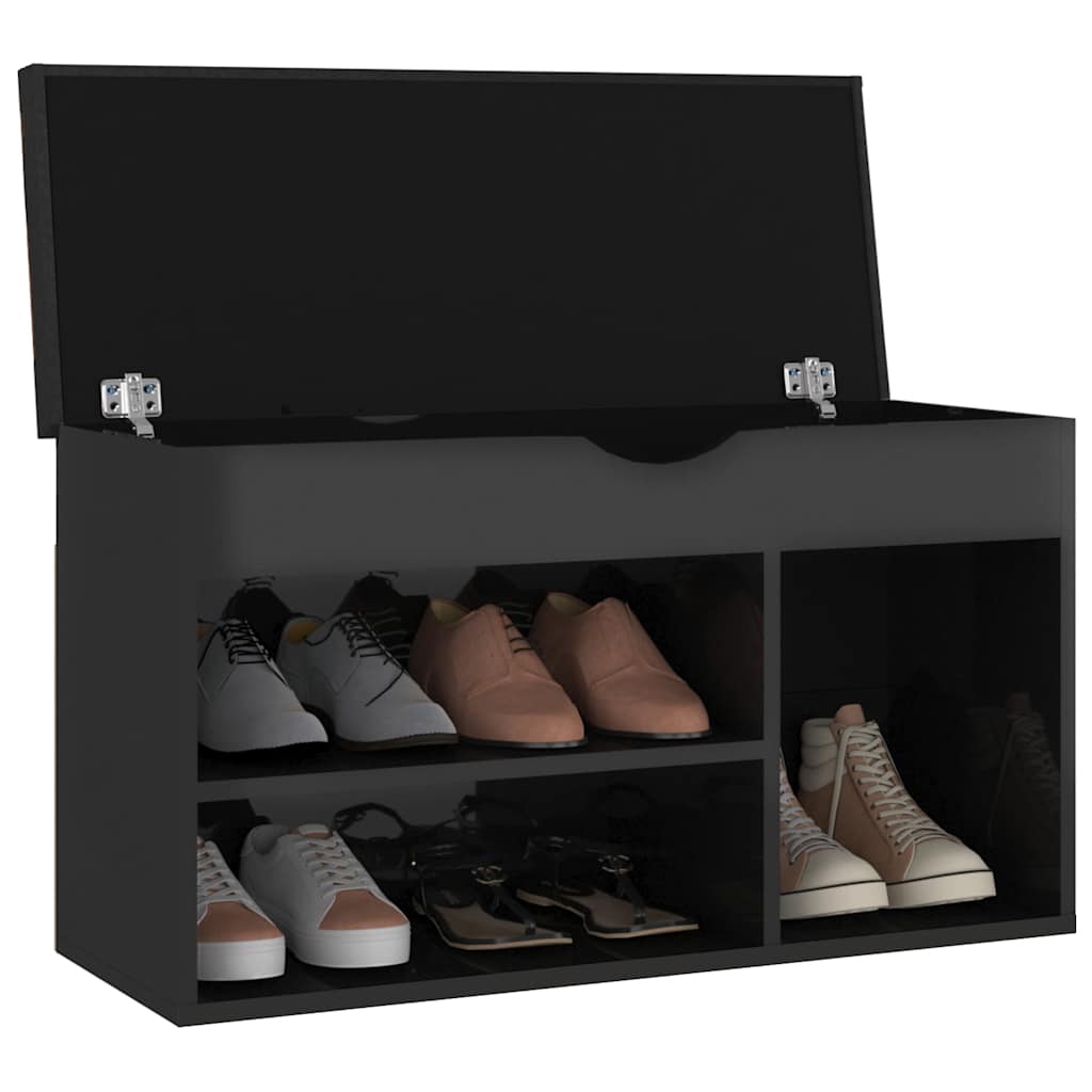 Banco de zapatos Vidaxl con cojín 80x30x47 cm de madera de alto brillo negro