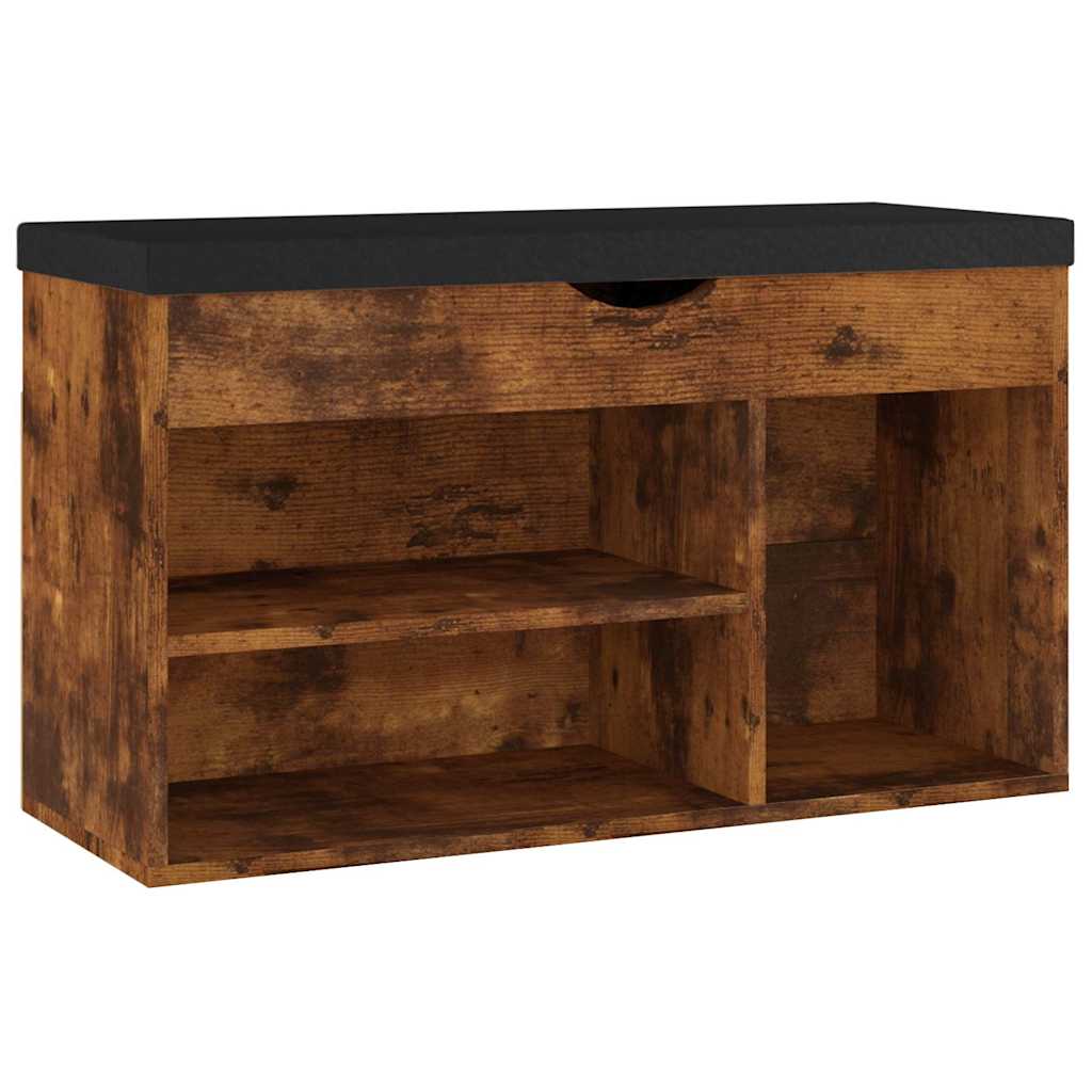 Vidaxl schoenenbank met kussen 80x30x47 cm bewerkt hout gerookt eiken