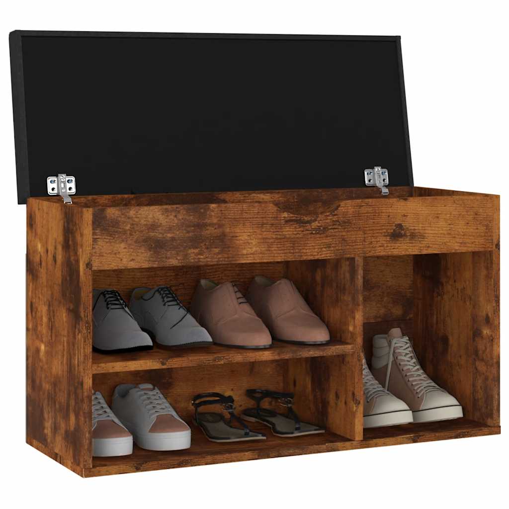 Vidaxl schoenenbank met kussen 80x30x47 cm bewerkt hout gerookt eiken