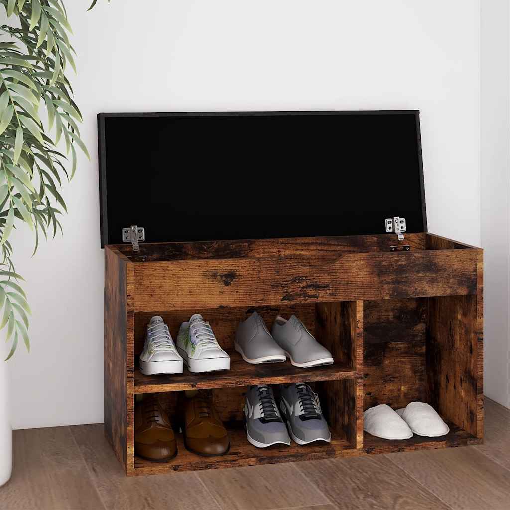 Banco de zapatos Vidaxl con cojín 80x30x47 cm de madera propiedad de roble ahumado