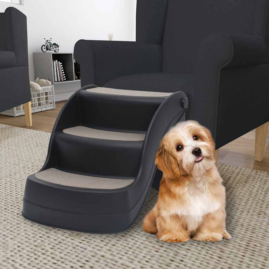 Vidaxl Dog Staircase 3 passi pieghevole nero