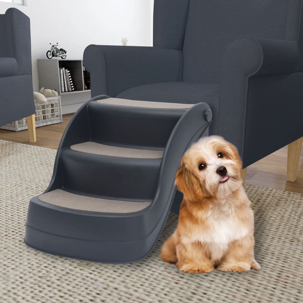 Escalera de perros de Vidaxl 3 pasos plegado gris oscuro