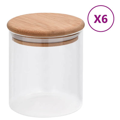 VIDAXL POTS POCEGGIO con coperchio di bambù 6 ST 600 ml di vetro