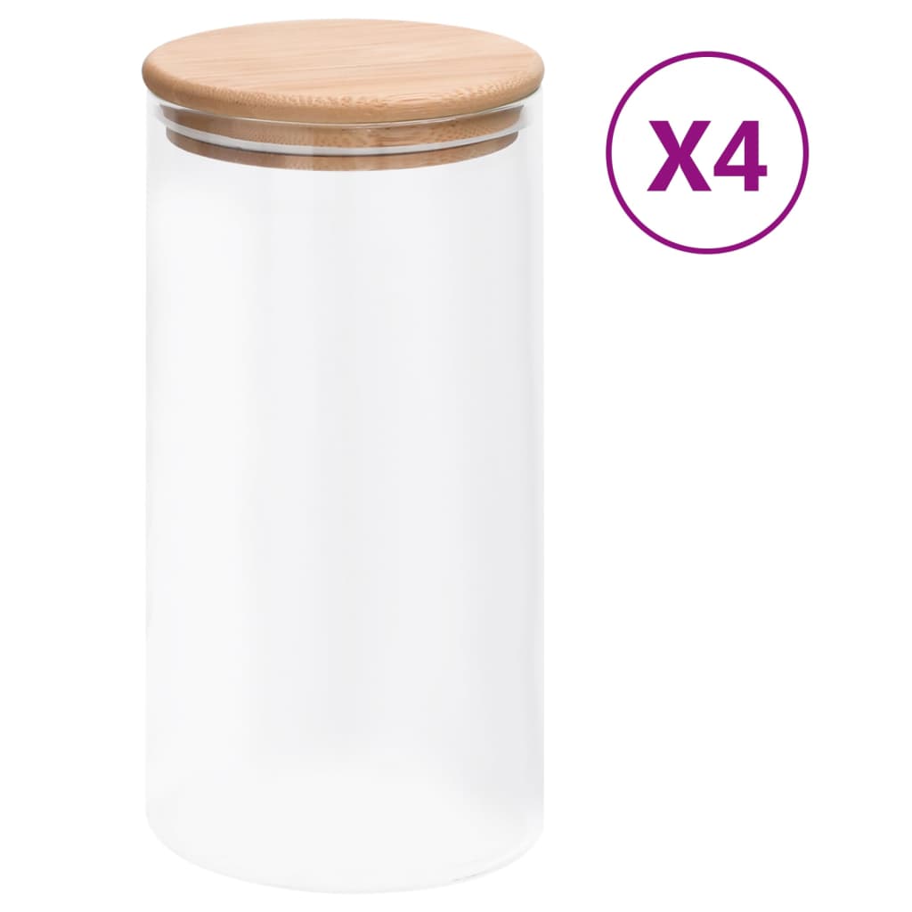 Ollas de almacenamiento de Vidaxl con tapas de bambú 4 ST 1200 ml de vidrio