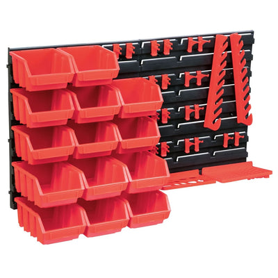 Vidaxl de 39 partes de almacenamiento con paneles de pared rojo y negro