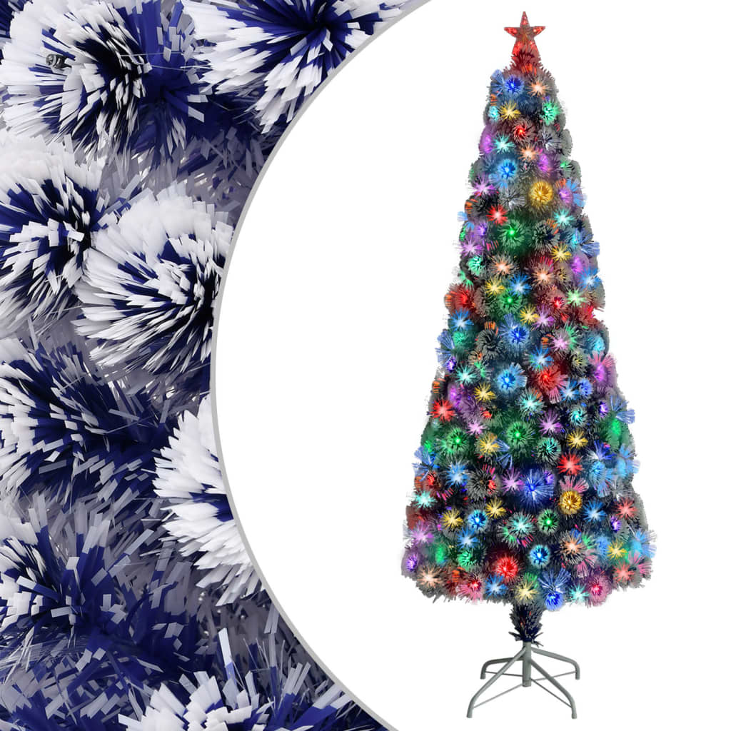 Vidaxl Kunstkerstboom con iluminación de 210 cm de fibra óptica blanca y azul