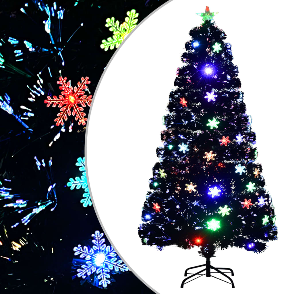 Árbol de Navidad Vidaxl con copos de nieve LED 120 cm de fibra óptica Negro