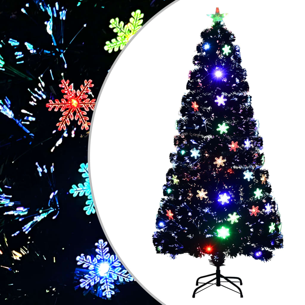 Árbol de Navidad Vidaxl con copos de nieve LED 150 cm de fibra óptica Negro