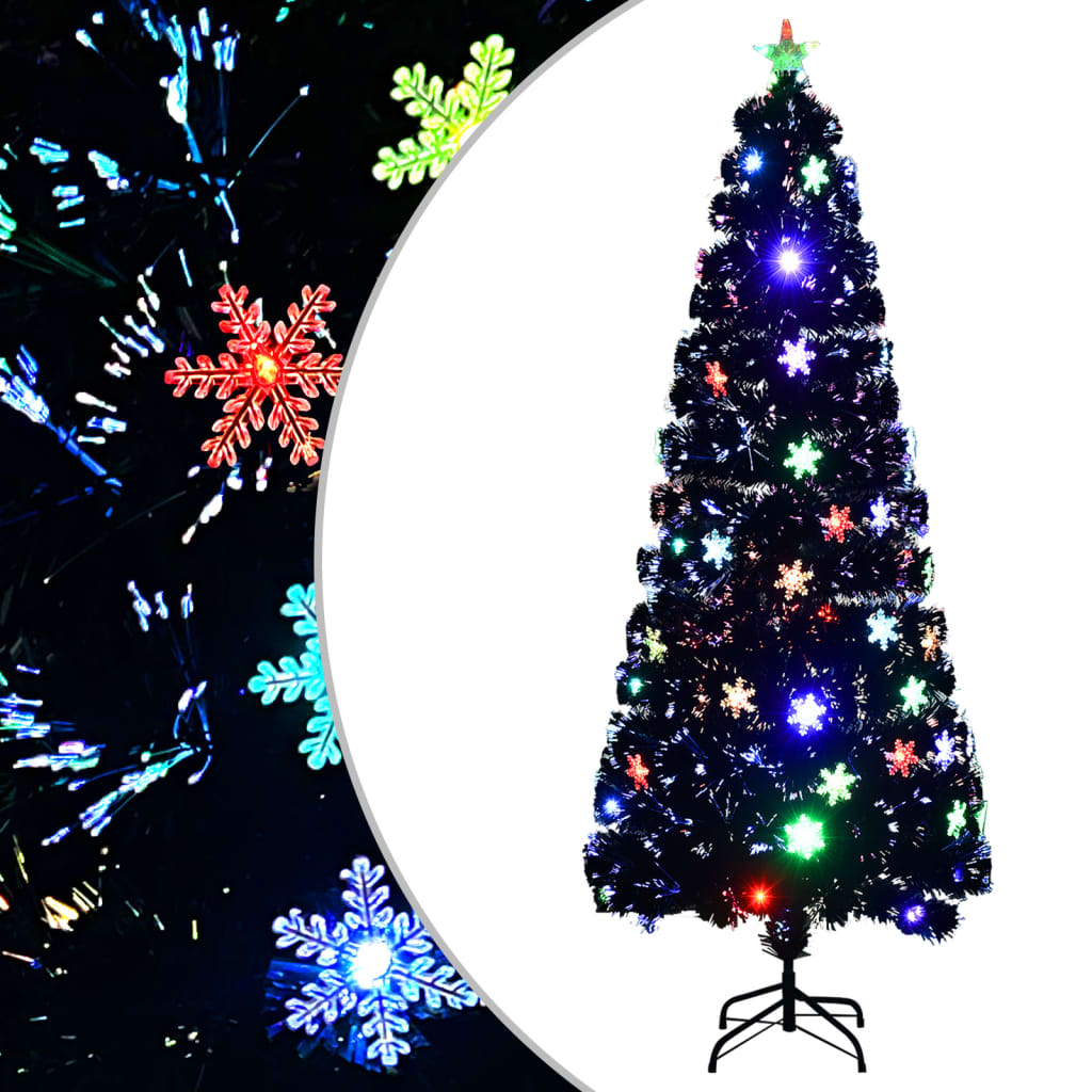 Árbol de Navidad Vidaxl con copos de nieve LED 240 cm de fibra óptica negra