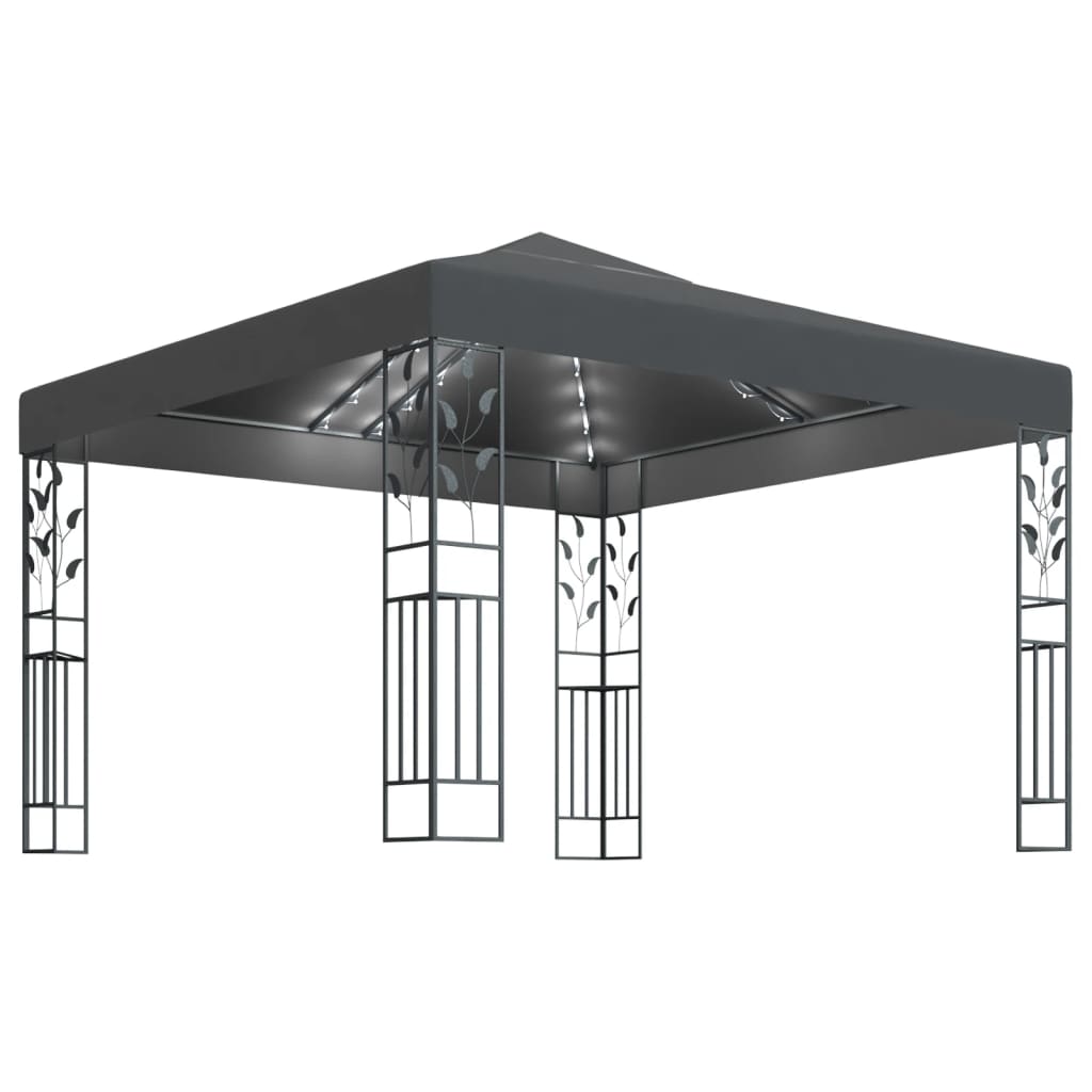 Cenador de Vidaxl con guirnalda de luz LED 3x3 m de antracita