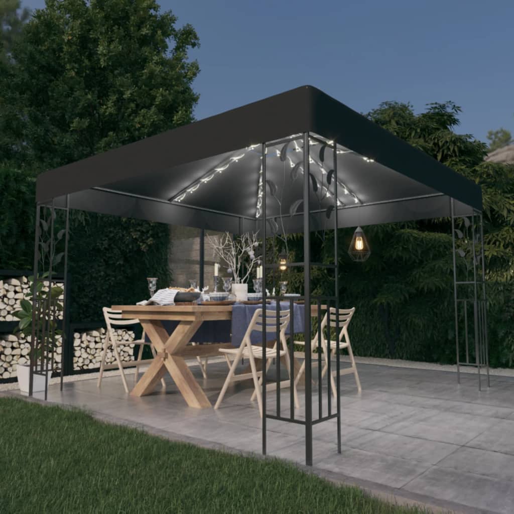 Cenador de Vidaxl con guirnalda de luz LED 3x3 m de antracita