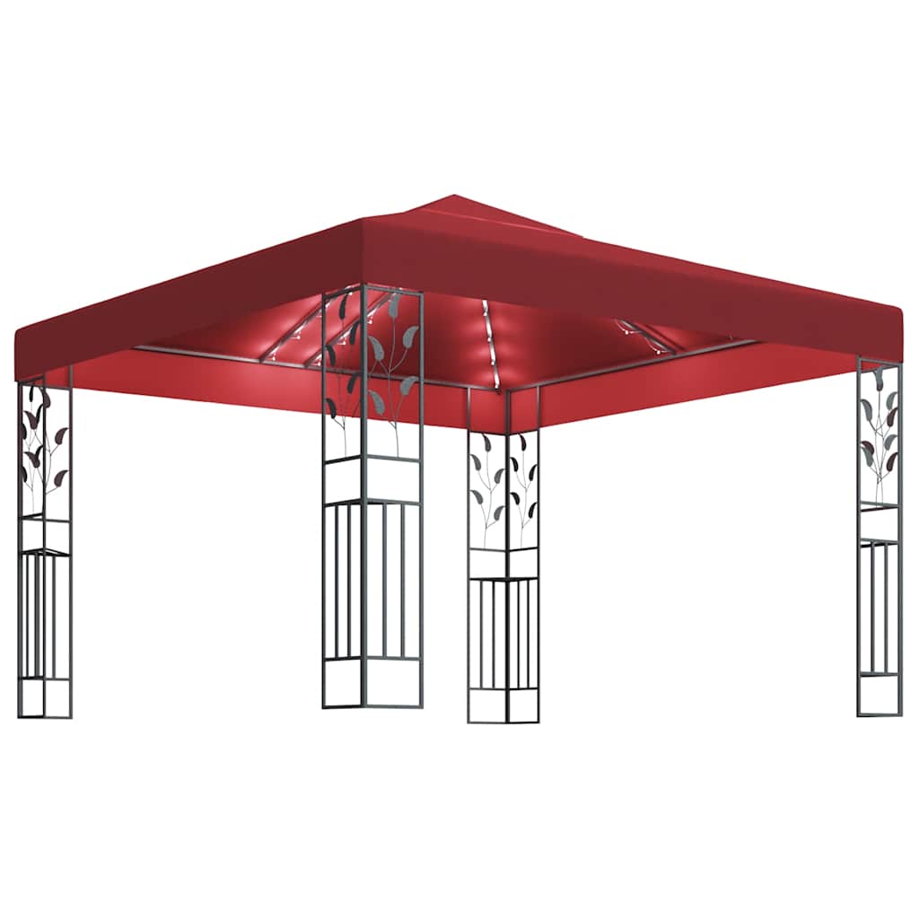 Cenador de Vidaxl con guirnalda de luz LED 3x3 m vino rojo