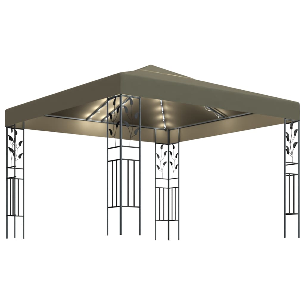 Vidaxl prieel met led-lichtslinger 3x3 m taupe