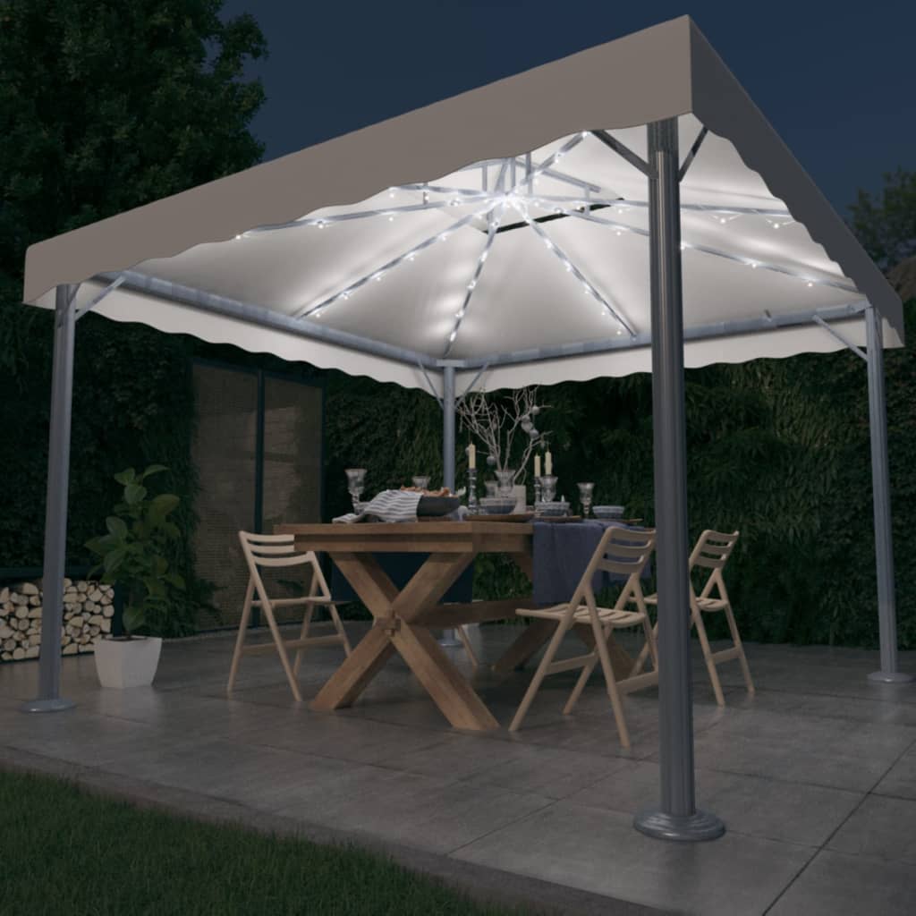 Vidaxl prieel met led-lichtslinger 300x300 cm aluminium crèmekleurig