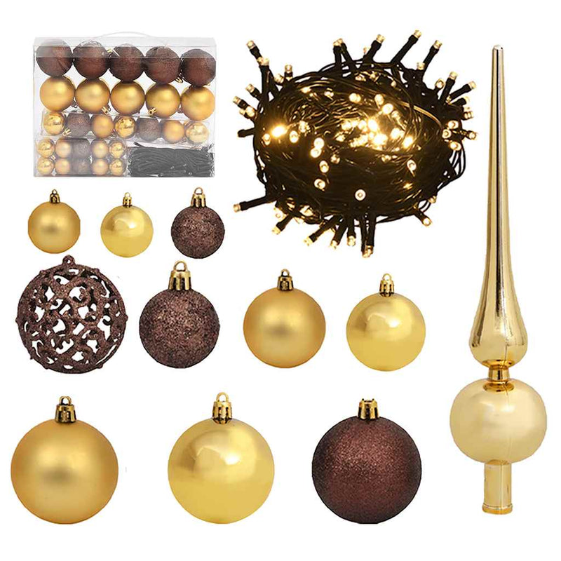 Vidaxl Ball Ball da 61 parti set con picco e 150 LED oro e bronzo