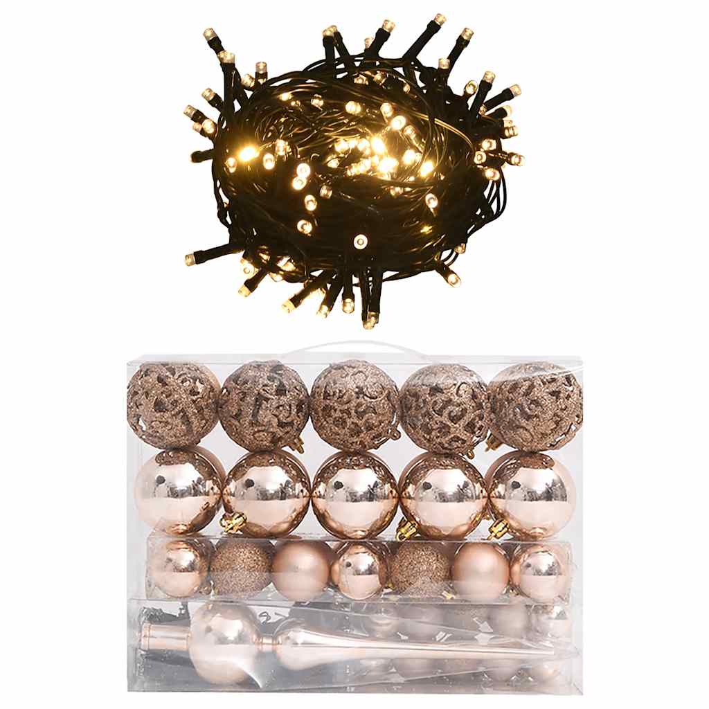 Vidaxl Ball Ball da 61 parti set con picco e 150 LED in oro rosa