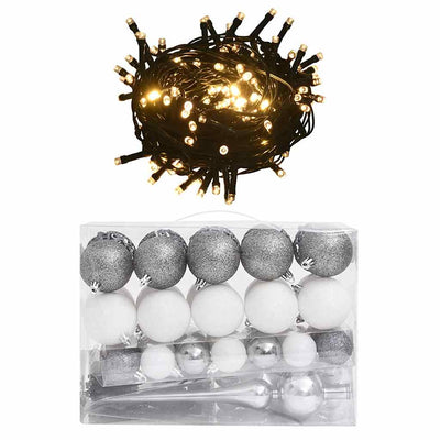 Vidaxl Juego de bola de Navidad de 61 partes con pico y 150 LED blanco y gris