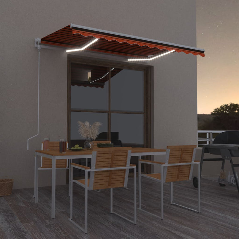 Vidaxl Luifel automatico con sensore di vento a LED 350x250 cm marrone arancione