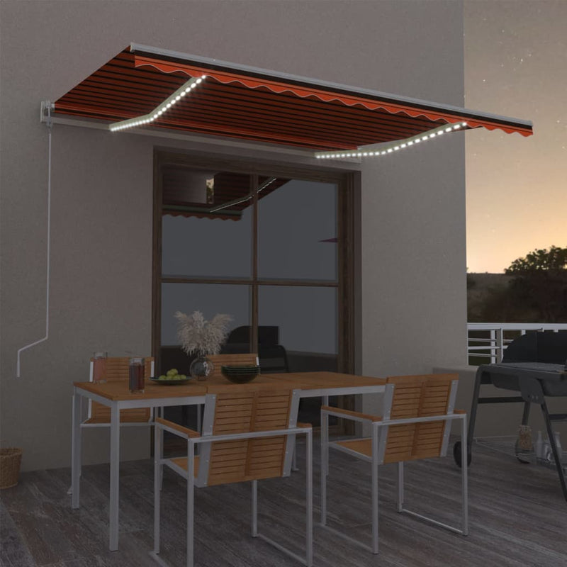 Vidaxl Luifel automatico con sensore di vento a LED 400x300 cm marrone arancione