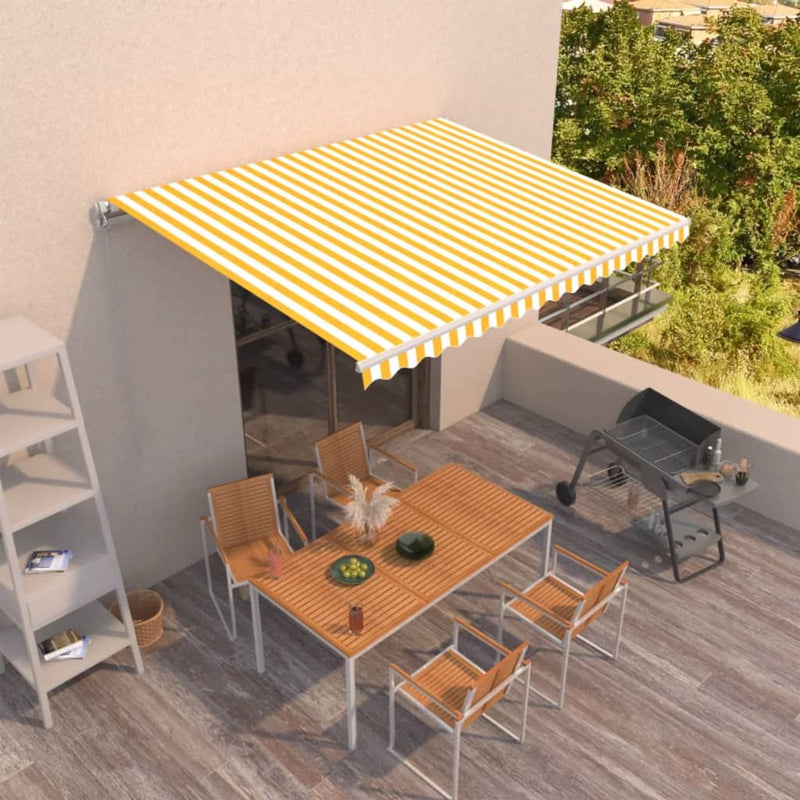 VidaXL Luifel handmatig uittrekbaar 450x300 cm geel en wit